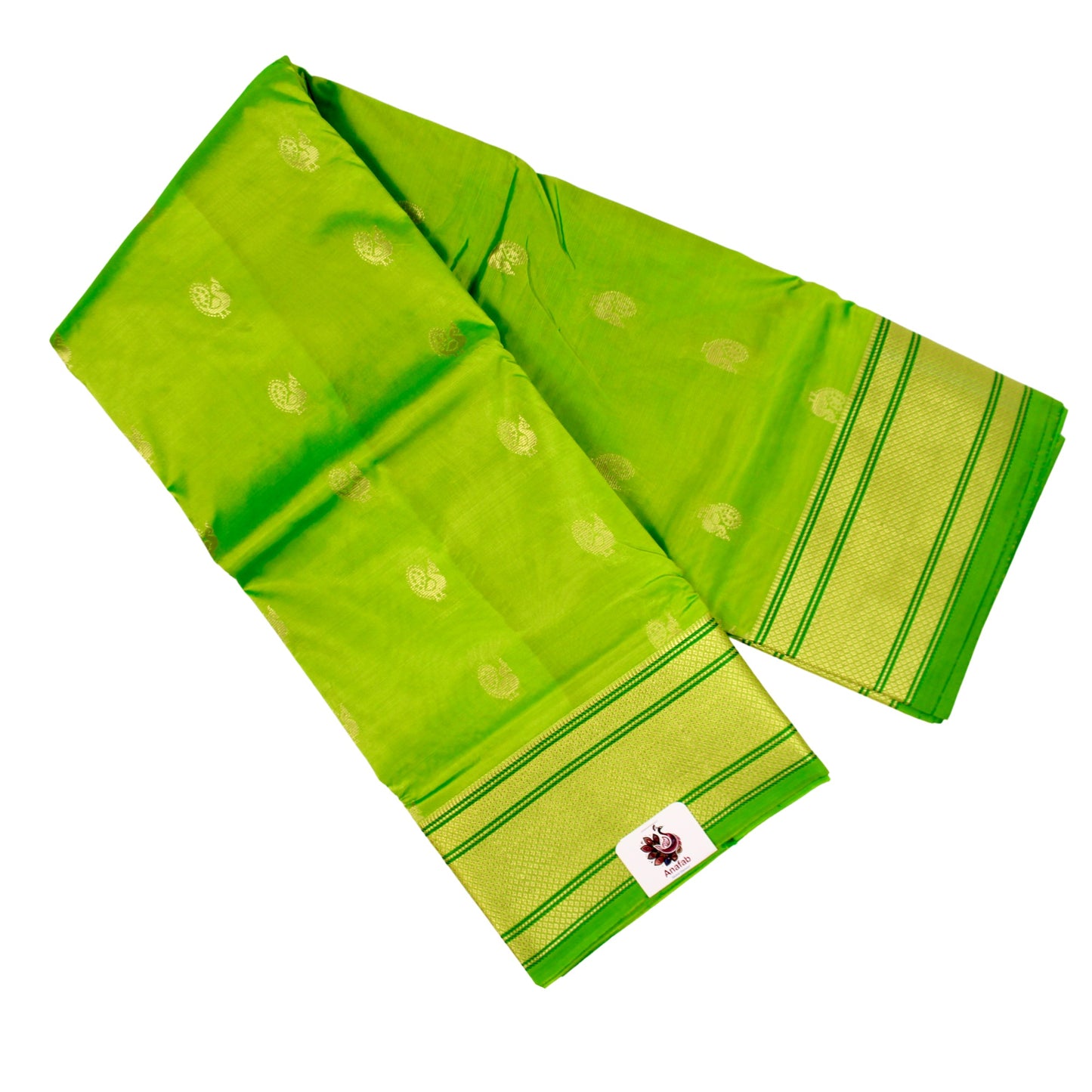Elegant Semi Paithani Parrot Green Silk Saree with Traditional Zari Paithani Border & Matching Blouse Piece (Unstitched) - Perfect for Festivals & Special Occasions