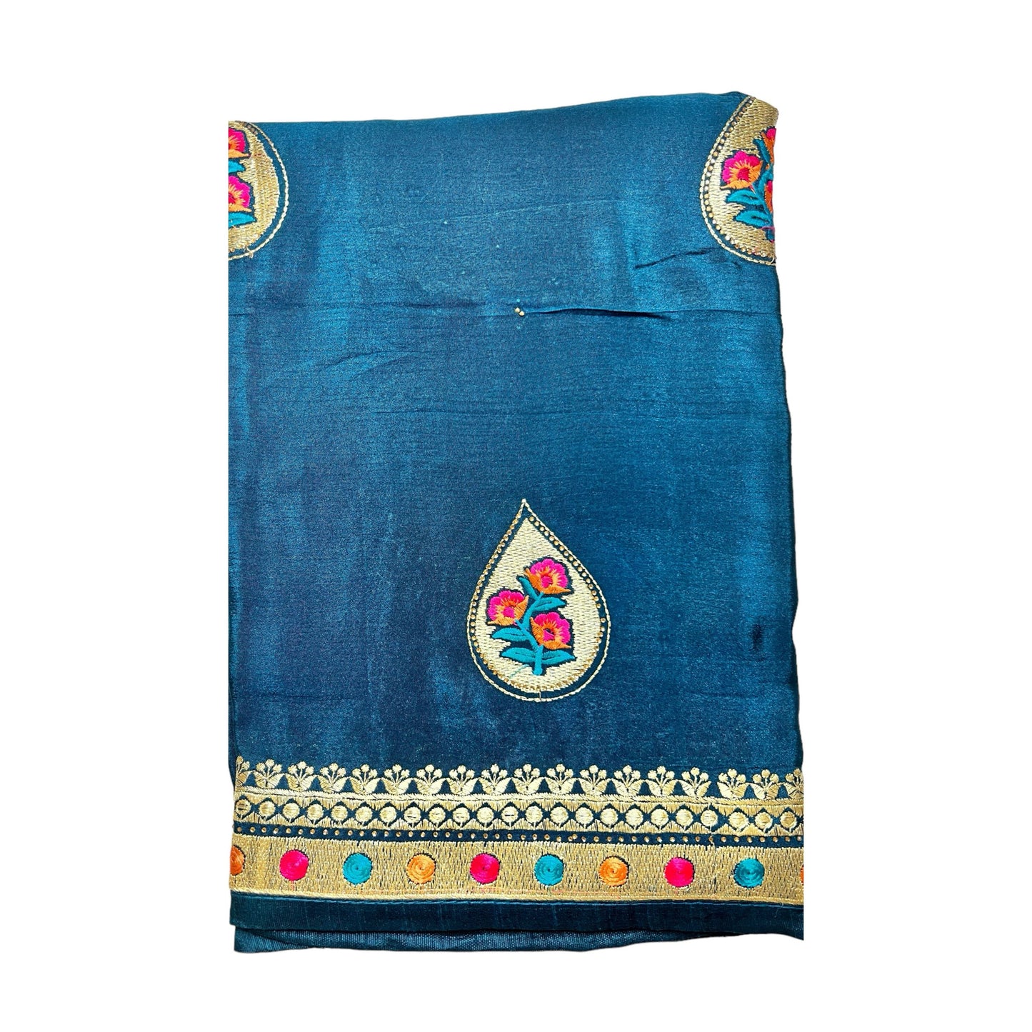 Peacock Blue Colour Chiffon Saree with Swaroski Diamond Work