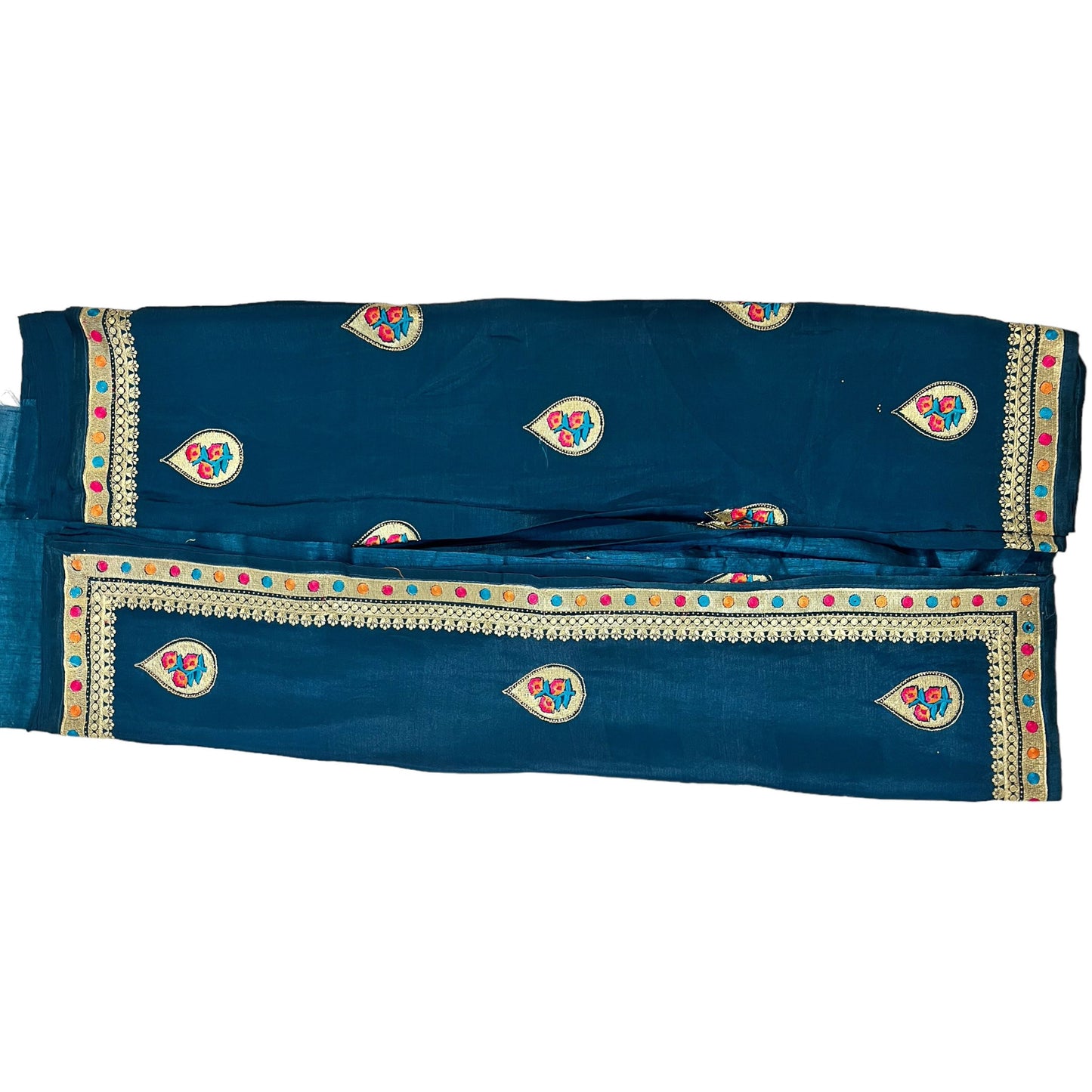Peacock Blue Colour Chiffon Saree with Swaroski Diamond Work