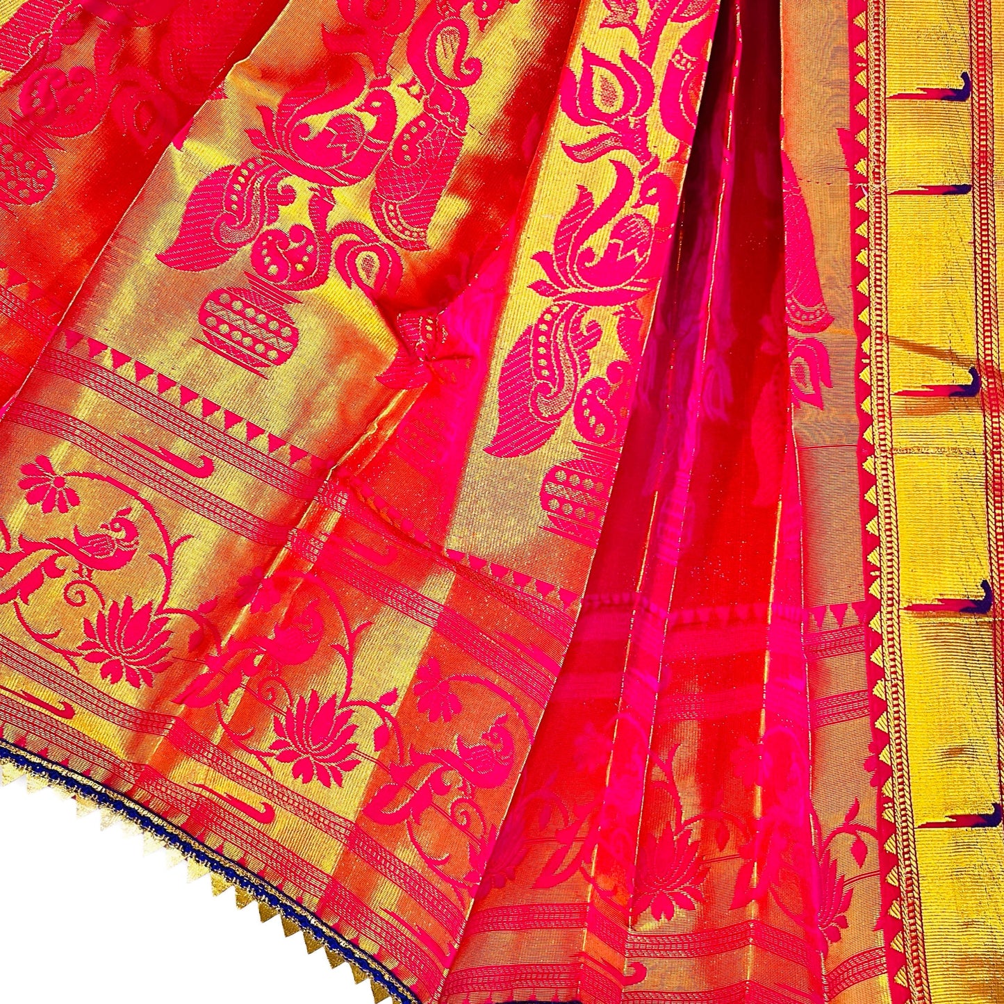 Pink Red Paithani Gudi Vastra, Readymade Paithani Saree for Gudi Padwa Pooja Closeup