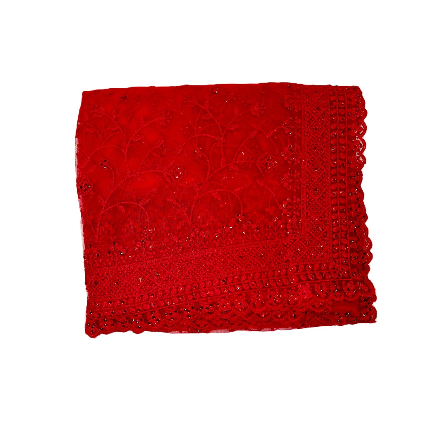 Red Color Soft Net Embroidery Work Saree