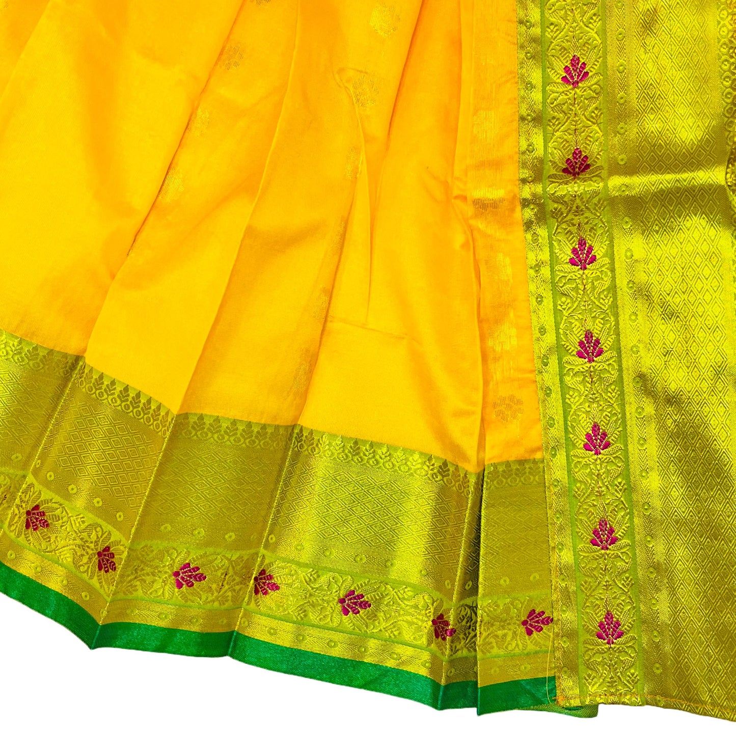 Yellow Paithani Gudi Vastra, Readymade Paithani Saree for Gudi Padwa Pooja closeup