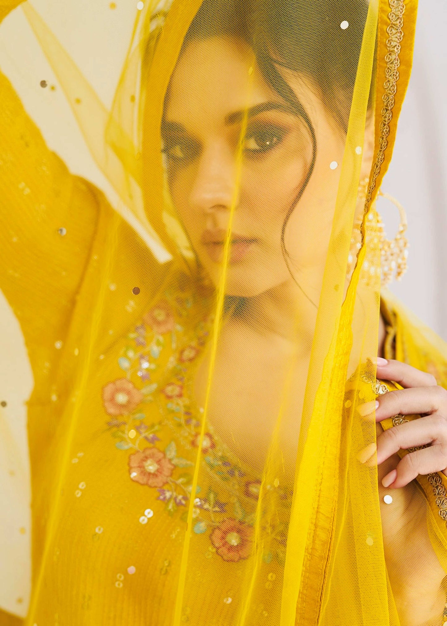 Mustard Yellow Embroidered Lehenga Set for Women | Georgette Fabric with Floral Embellishments | Easy Custom Fit | Traditional Indian Party Wear