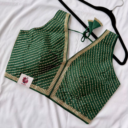 Green Saree Blouse, V Neck Zari Embroidered Blouse, Sleeveless Ready to Wear Indian Blouse, Wedding Festive Blouse, Crop top, lehenga