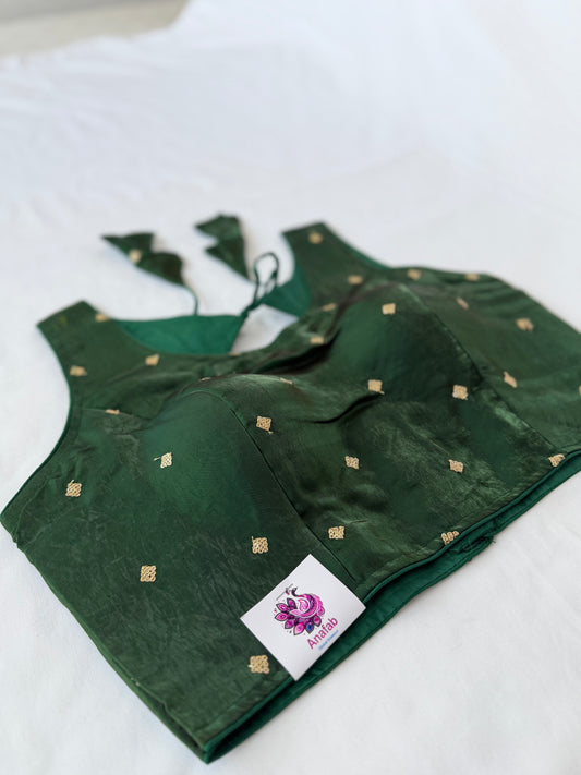 Green Fendy Silk Saree Blouse, Gold Sequin Butti Work, Readymade Indian Blouse, Festive Wedding Blouse, Lehenga Blouse, Designer Blouse,