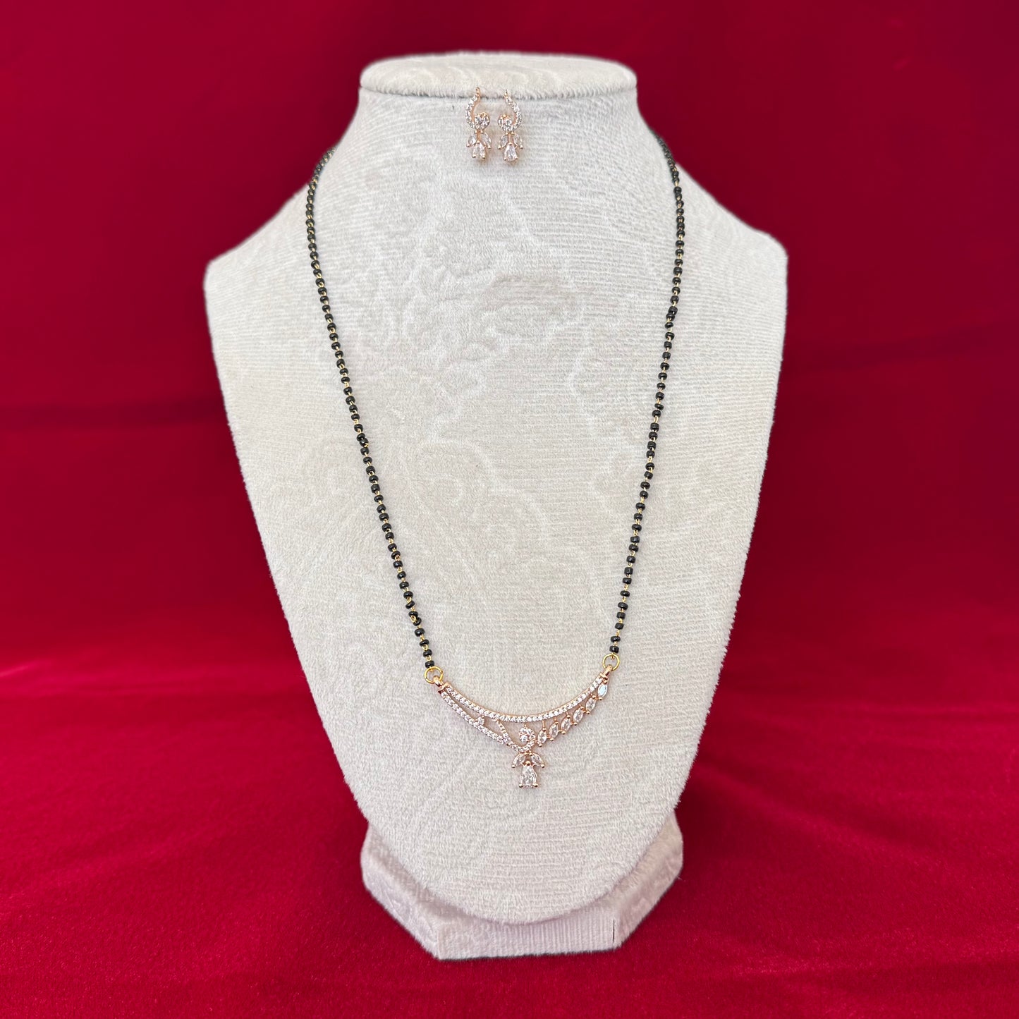Rose Gold AD Mangalsutra with Earrings | Elegant Diamond Look Mangalsutra | Minimalist Daily Wear Mangalsutra | Modern Indian Mangalsutra |