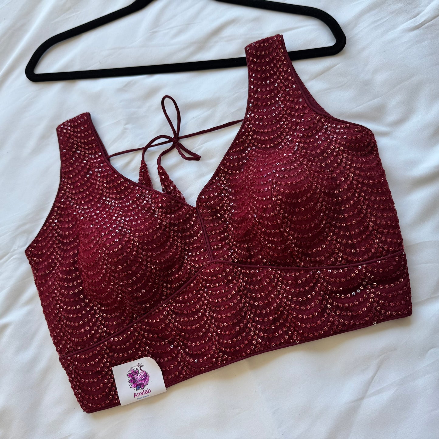 Designer Maroon Sleeveless Blouse with Heavy Sequin Work, Fancy blouse for Lehenga, Sarees, party wear Blouse, Top