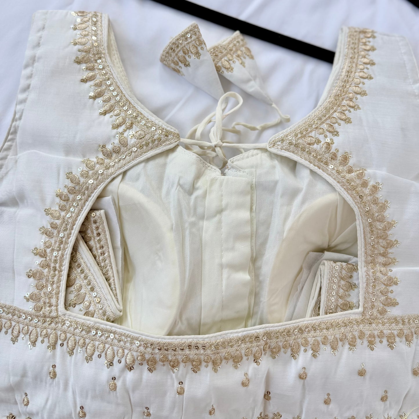 Ivory Jacquard Saree Blouse, Gold Embroidered Designer Blouse, Deep Back Neck Blouse with Latkan, Ready to Wear Indian Blouse, Crop top