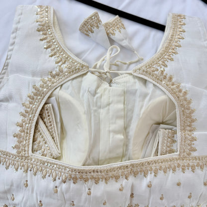 Ivory Jacquard Saree Blouse, Gold Embroidered Designer Blouse, Deep Back Neck Blouse with Latkan, Ready to Wear Indian Blouse, Crop top