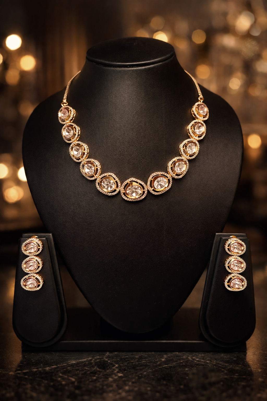 Polki Style Gold Tone Necklace Set with Matching Earrings – Party & Festive Jewelry, necklace set, jewelry for women, gift for women