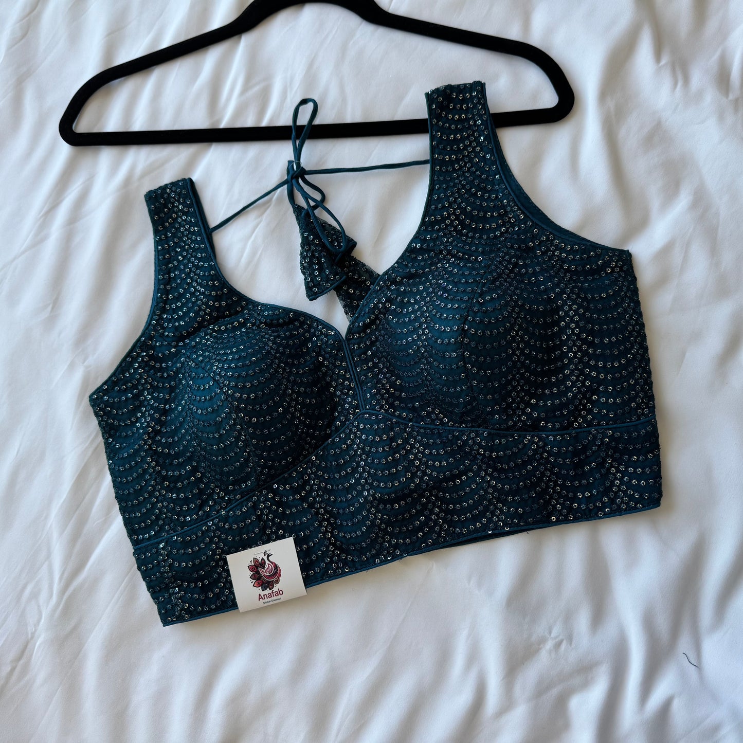 Designer Dark Teal Sleeveless Blouse with Heavy Sequin Work, Fancy blouse for Lehenga, Sarees, party wear Blouse, Top