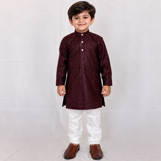 Boys Wine Color Kurta Pajama Set, Kids Indian Ethnic Wear, Soft Imported Fabric Kurta Set, Diwali Wedding Outfit, Traditional Boys Dress