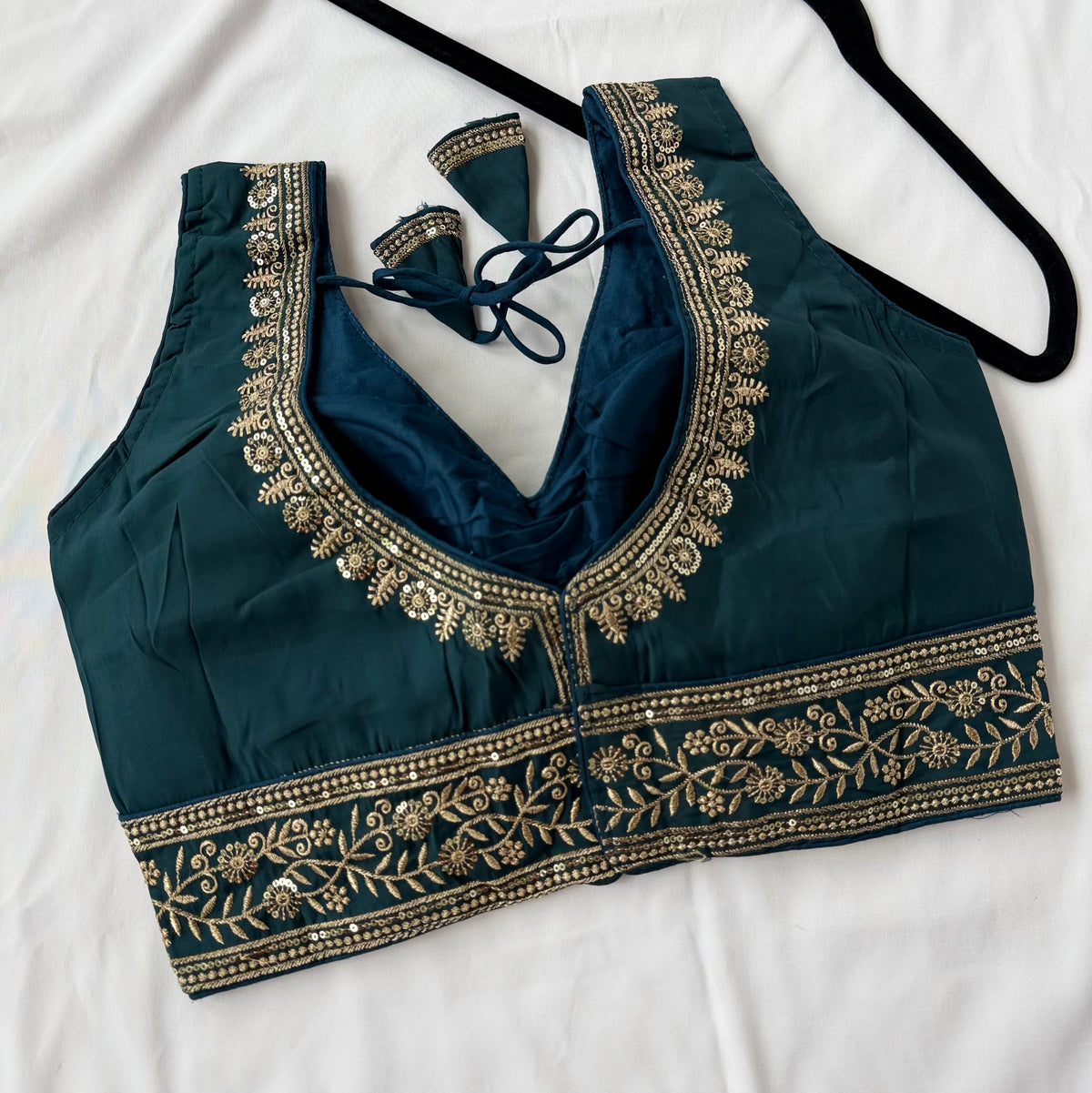 Teal Saree Blouse, Gold Zari Embroidered Blouse, Ready to Wear Indian Blouse, Sleeveless Designer Blouse, Wedding Festive Blouse, lehenga to
