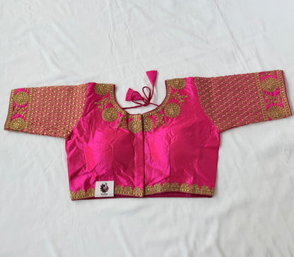 Rani Pink Jacquard Saree Blouse with Gold Embroidery, Designer Indian Blouse, Readymade Silk Blouse, Wedding Festive Blouse, Lehenga blouse