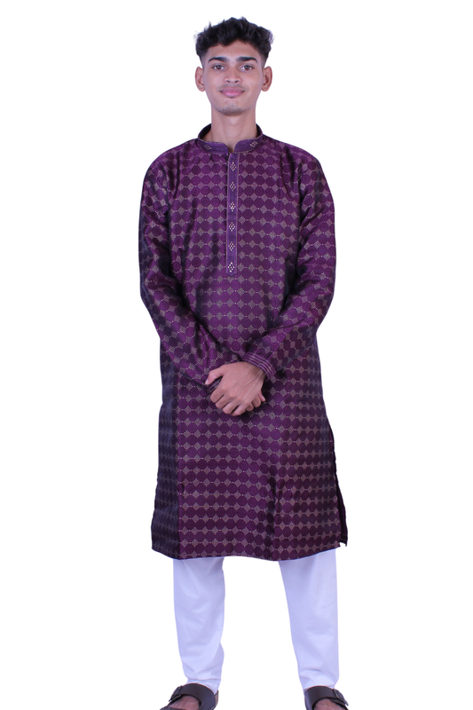 Royal Purple Men’s Kurta with White Pajama | Elegant Festive Look