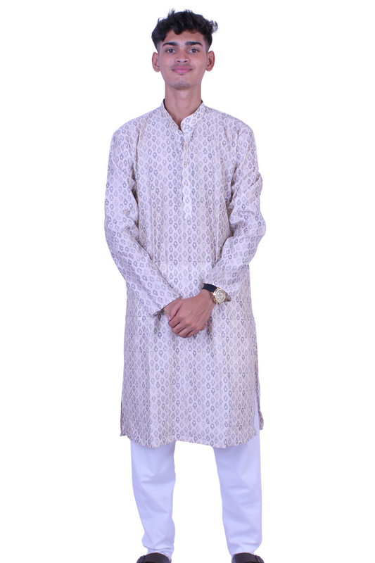 Men’s Beige Printed Kurta Pajama Set | Indian Ethnic Wear for Wedding, Festival & Party, Mens Traditional wear, Engagement outfit