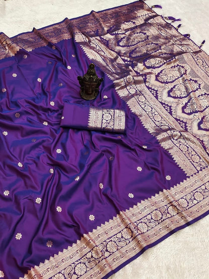 Purple Soft Silk Saree,Maharashtrian Zari Butti Saree, Traditional Saree, Festive Wedding Wear Saree, Rich Pallu Sari, Gift for Women