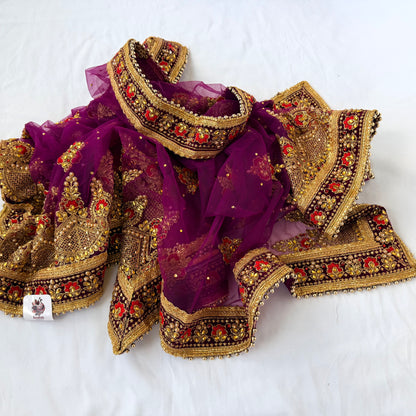 Purple Bridal Net Dupatta, Heavy Zardozi Wedding Dupatta, Dulhan Chunni, Designer Bridal Veil, Indian Wedding Lehenga Dupatta