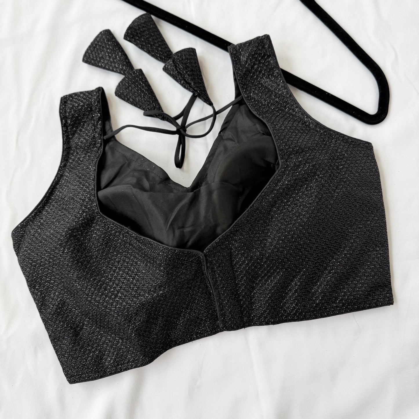 Black with silver Zari Sleeveless Saree Blouse, Shimmer Ready to Wear Indian Blouse, V Neck Padded Blouse, Party Wedding Blouse,lehenga top
