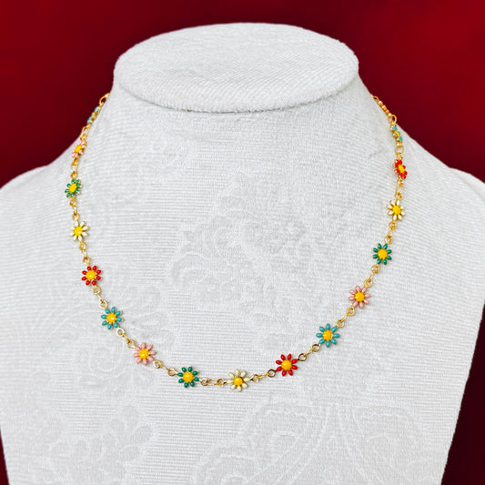Colorful Daisy Flower Necklace, Cute Enamel Floral Chain Necklace, Minimal Gold Dainty Necklace, Everyday Jewelry Gift for Her, Spring Summe