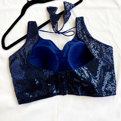 Blue Sequin Saree Blouse, Readymade Sleeveless Blouse, Padded Party Wear Blouse, Sparkly Indian Blouse, Wedding Blouse, Crop top