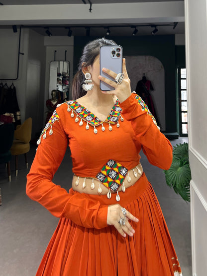 Navratri Lehenga Choli for Women, Orange White Garba Chaniya Choli, Gamthi Patchwork Lehenga, Kutchi Style Dandiya Raas Outfit