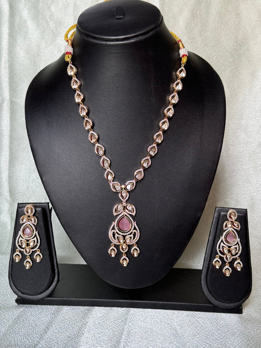 Elegant Kundan Necklace with pink Pendant and Earrings | Party & Bridal Jewelry, ad jewelry, designer necklace, stone jewelry