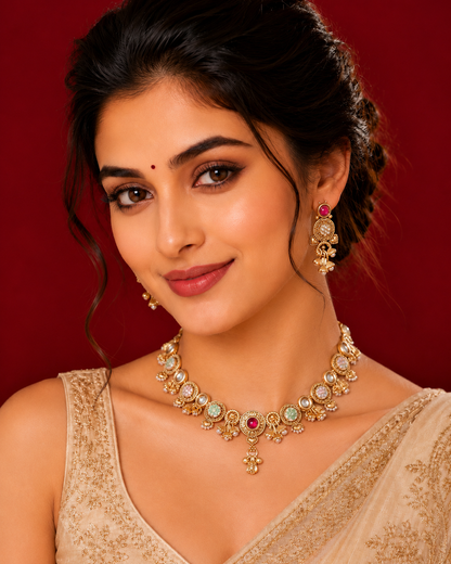 Antique Gold Majak Necklace Set with Earrings | Traditional Indian Temple Jewelry | Bridal & Festive Ethnic Necklace | Maharashtrian Jewelry