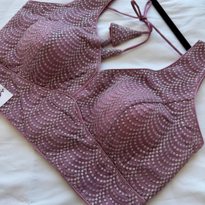 Designer Dusty mauve Sleeveless Blouse with Heavy Sequin Work, Fancy blouse for Lehenga, Sarees, party wear Blouse, Top