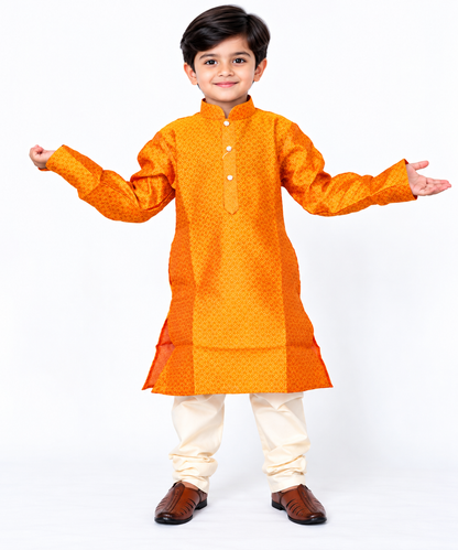 Boys Kurta Pajama Set, Orange Pink Dual Tone Jacquard Kids Indian Ethnic Wear, Wedding Outfit, Diwali Dress, Traditional Festive Clothing