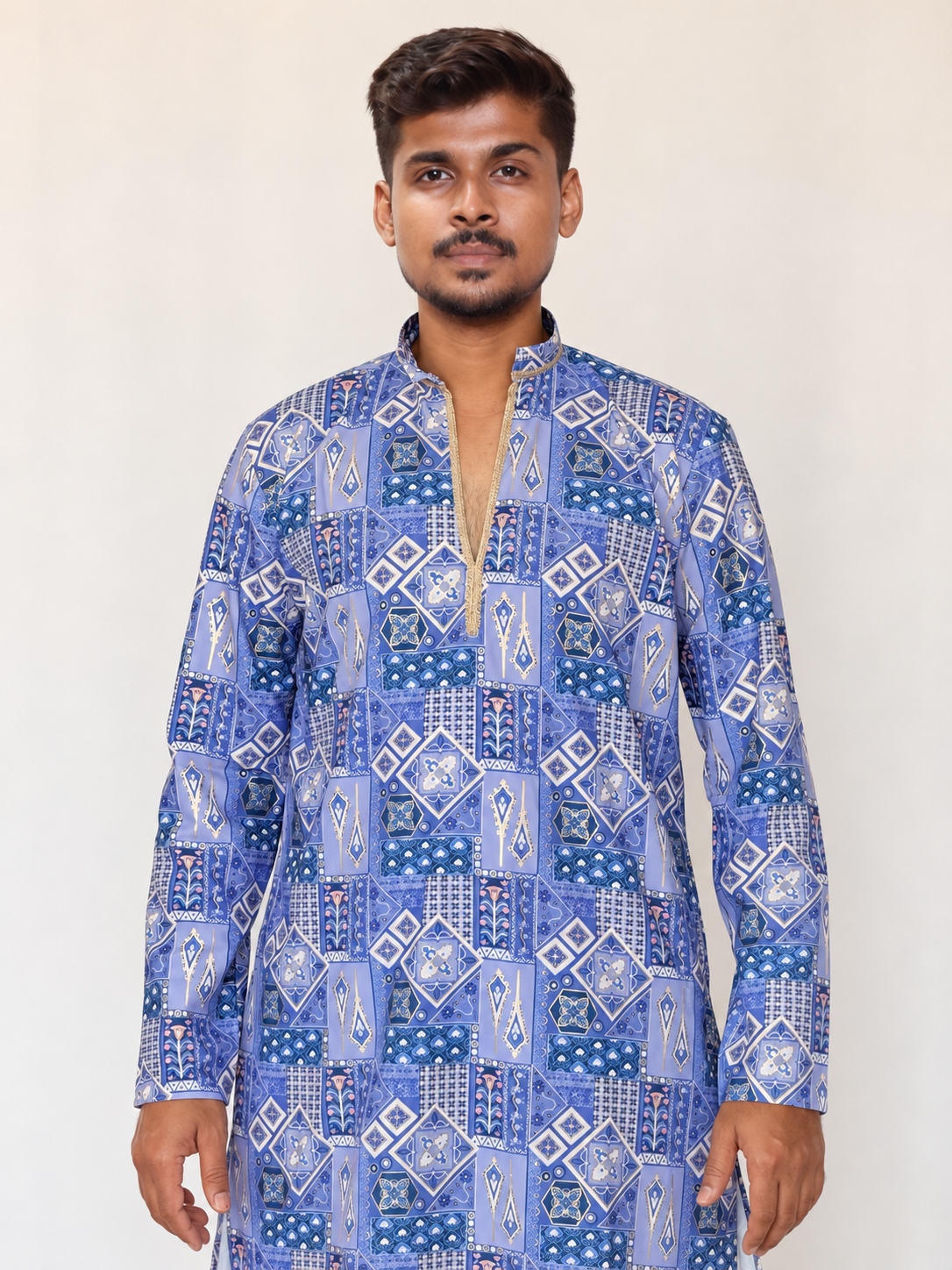 Lavender Purple Men’s Kurta Pajama Set, Armani Fabric Golden Foil Print Kurta, Indian Ethnic Wear, Diwali Outfit, Wedding Festive wear