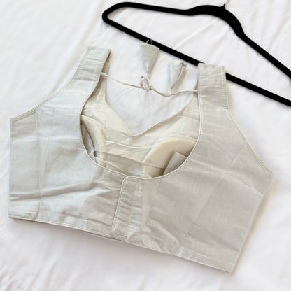 Silver Tissue Silk Saree Blouse, Ready to Wear Golden Blouse, Padded V Neck Blouse, Indian Saree Blouse, Festive Wedding Blouse , Crop top