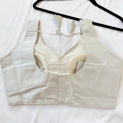 Silver Tissue Silk Saree Blouse, Ready to Wear Golden Blouse, Padded V Neck Blouse, Indian Saree Blouse, Festive Wedding Blouse , Crop top