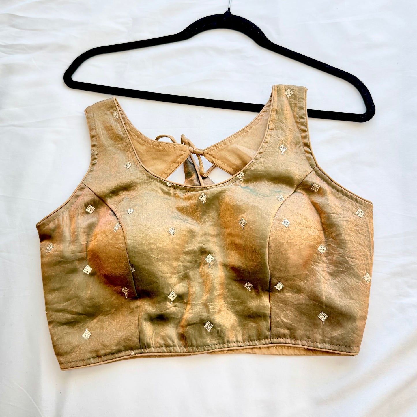 Copper Teal Dual Tone Fandy Silk Blouse | Sequins Butti Work, Padded Designer Saree Blouse