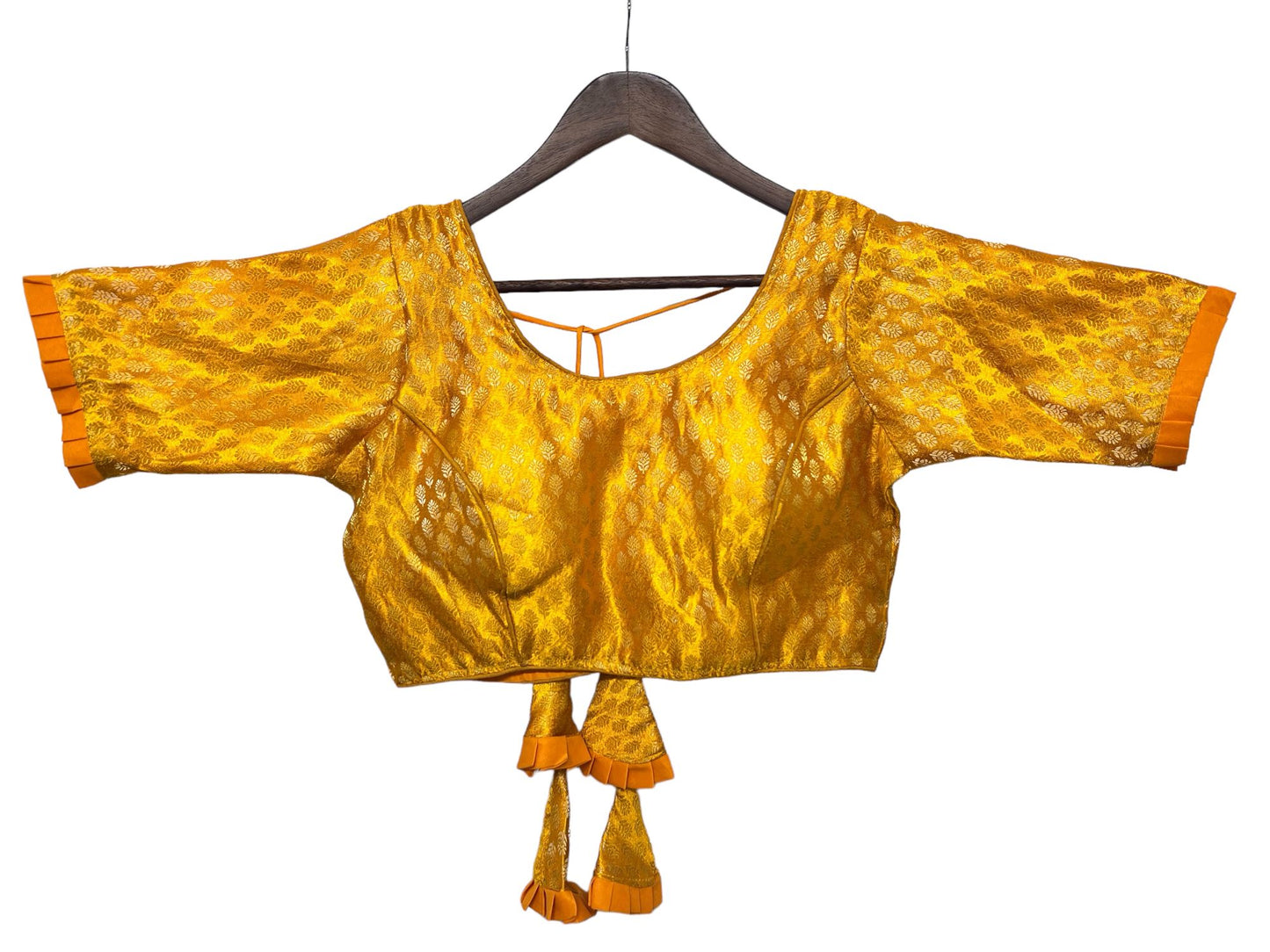 Khatan Banarasi Silver Jari readymade blouse with beautiful Latkan, Banarasi Wedding Blouse,Saree Blouse, Crop Top, Tunic Top  Yellow