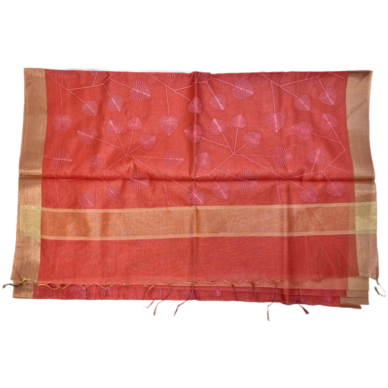 Peach Kota Silk Embroidery Saree with lining blouse