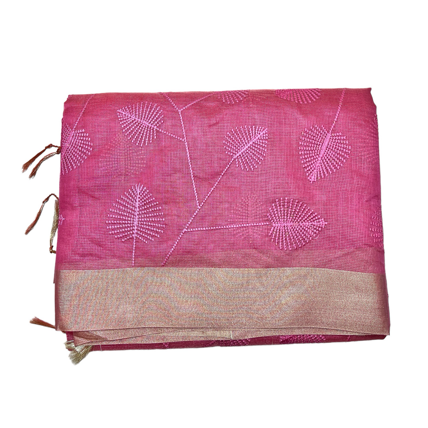 Tulip Pink Kota Silk Embroidery Saree with lining blouse