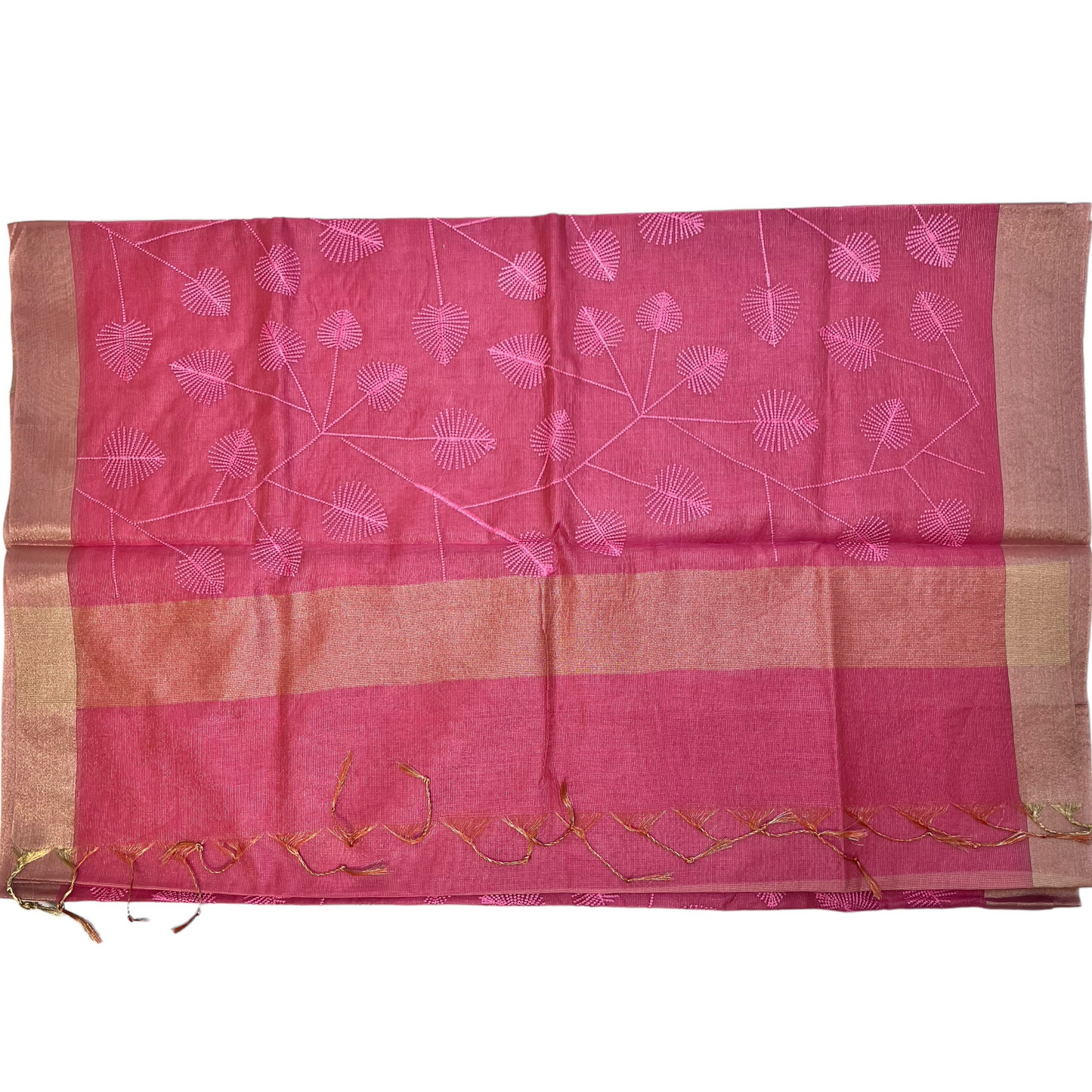 Tulip Pink Kota Silk Embroidery Saree with lining blouse