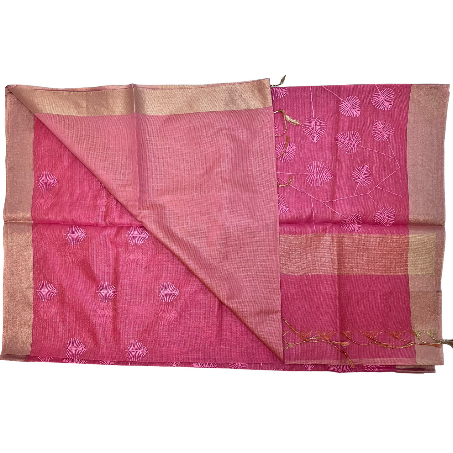 Tulip Pink Kota Silk Embroidery Saree with lining blouse