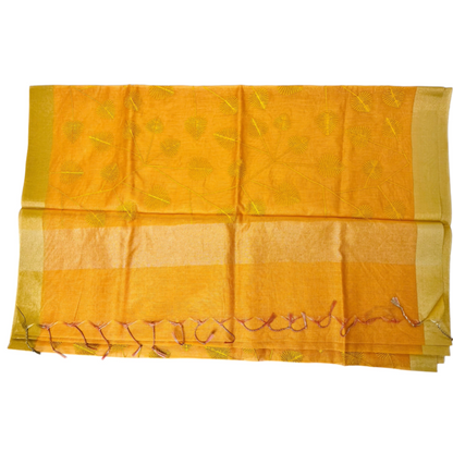 Mustered Yellow Kota Silk Embroidery Saree Pallu