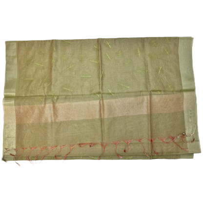 Olive Green Kota Silk Embroidery Saree with lining blouse