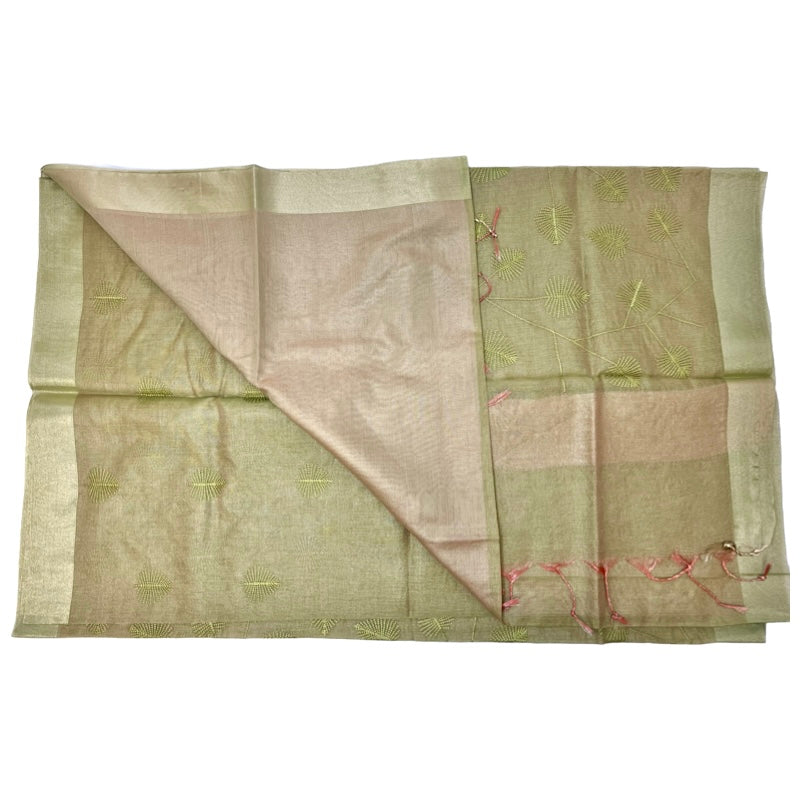Olive Green Kota Silk Embroidery Saree with lining blouse