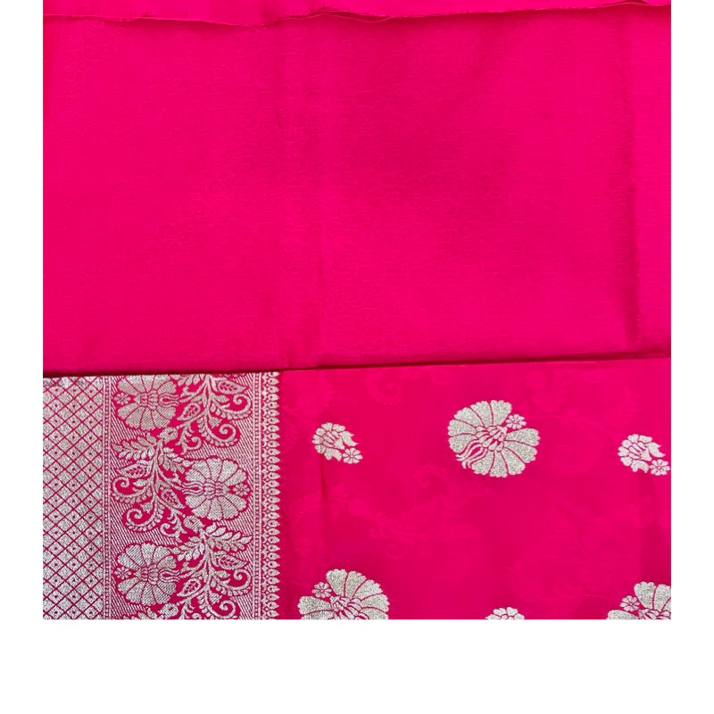 Raspberry Pink Jacquard Banarasi Silk Saree