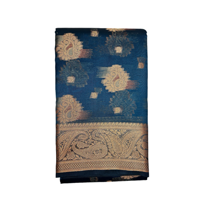 Peacock blue Cotton Silk Mix Saree