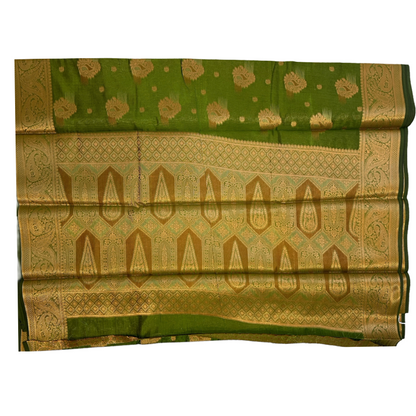 Leaf Green Cotton Silk Mix Saree Pallu