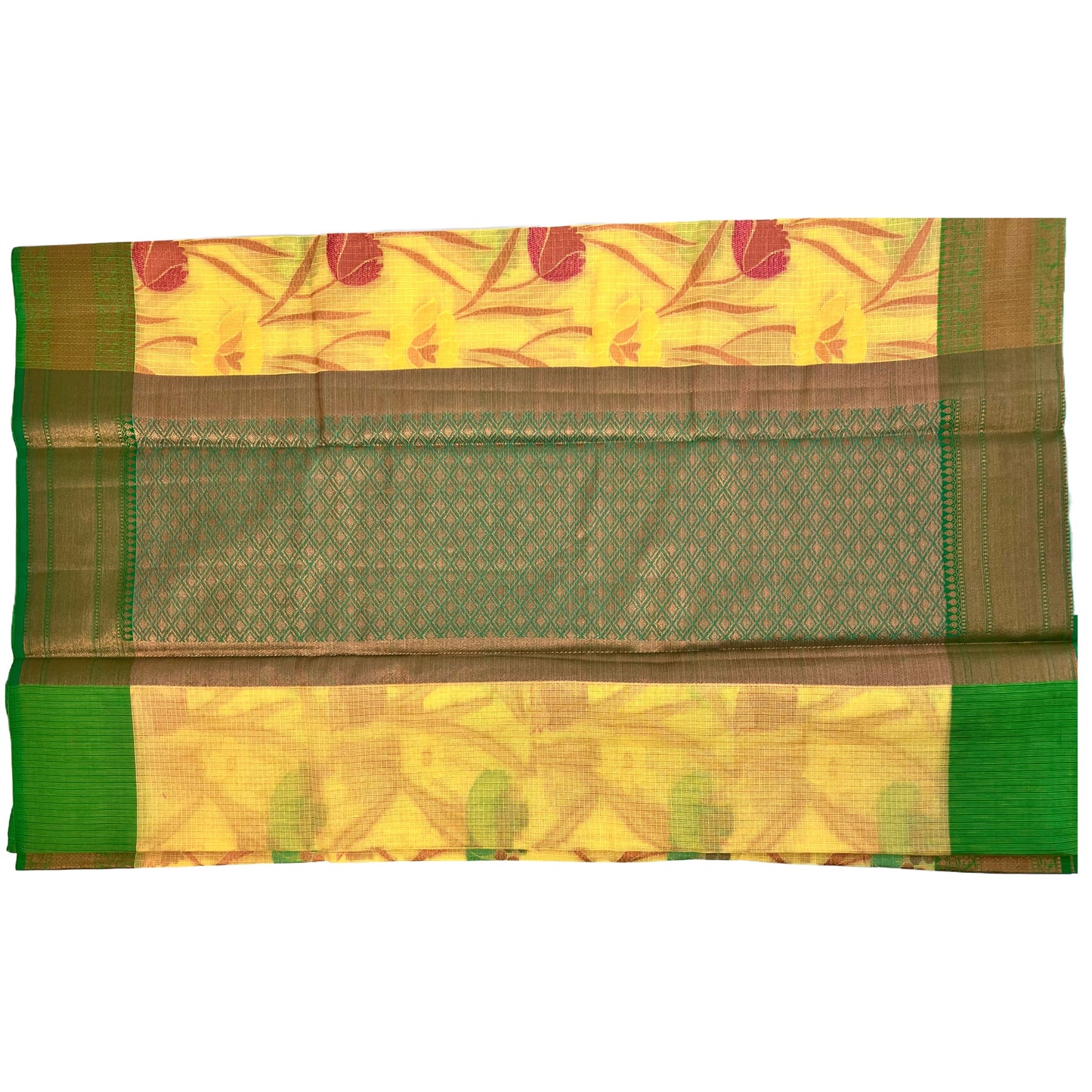 Yellow Color Floral Linen Cotton saree