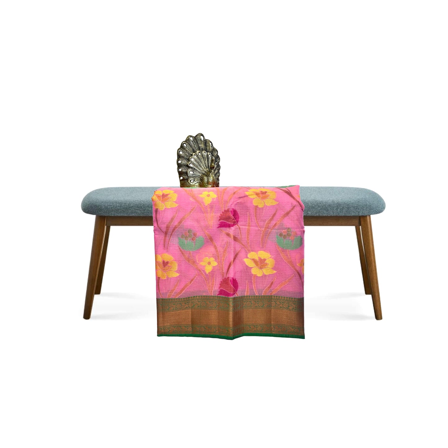 Rose Pink Color Floral Linen Cotton saree