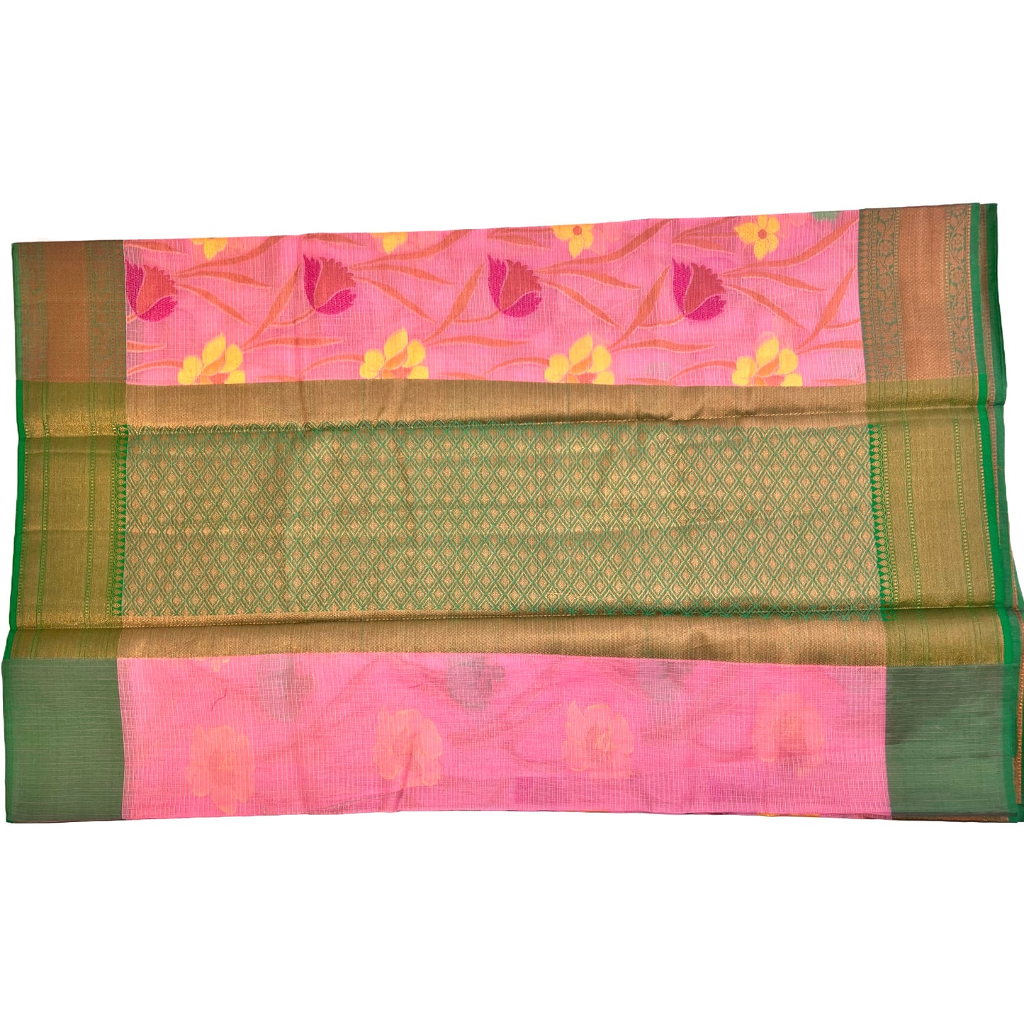 Rose Pink Color Floral Linen Cotton saree