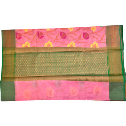 Rose Pink Color Floral Linen Cotton saree