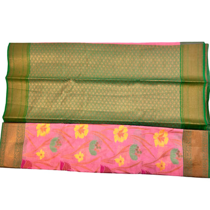 Rose Pink Color Floral Linen Cotton saree